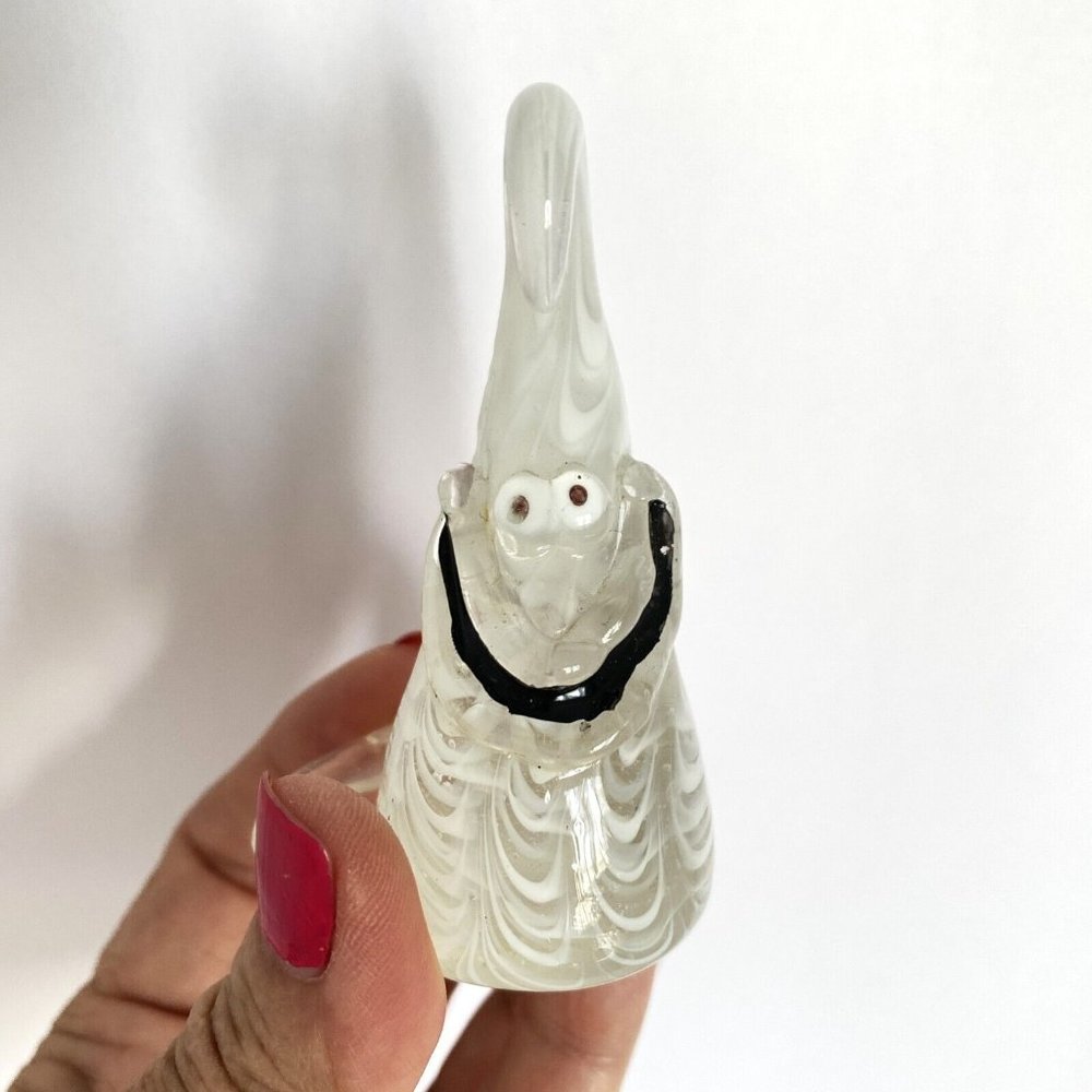 Silly FF Hand Blown Ghost Clear White Black Glass Halloween Figurine 3in Tall